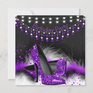 Convites Roxo Stars High Heels Birthday Chalkboard Lights