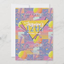 Convites Roxo Summer Vaporwave Sunset Aniversário