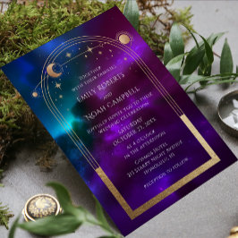 Convites Roxo Turquesa Dourado Sol Lua Estrelas Celestiais