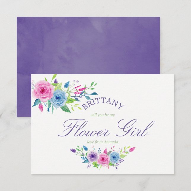 Convites Roxo Ultra Violeta Você Será Minha Dama de Flores (Frente/Verso)