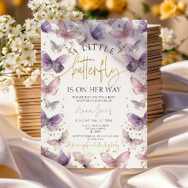 Convites Roxo Uma borboleta bebê está a caminho do chá de f