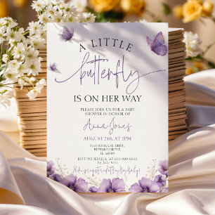Convites Roxo Uma borboleta bebê está a caminho do chá de f