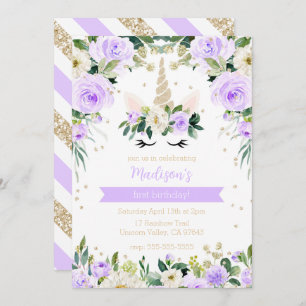 Convites Roxo Unicorn Girly Birthday