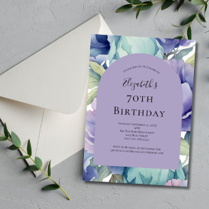 Convites Roxo Verde Azul Floral 70º Aniversário Para Ela