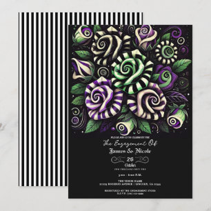 Convites Roxo Verde Listra Floral Noivado de Halloween
