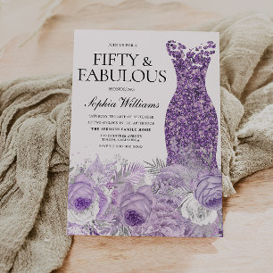 Convites Roxo Vestido Floral 50 e Fabuloso 50º Aniversári