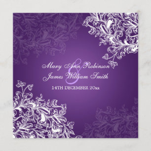 Convites Roxo Vintage de Casamento Elegante