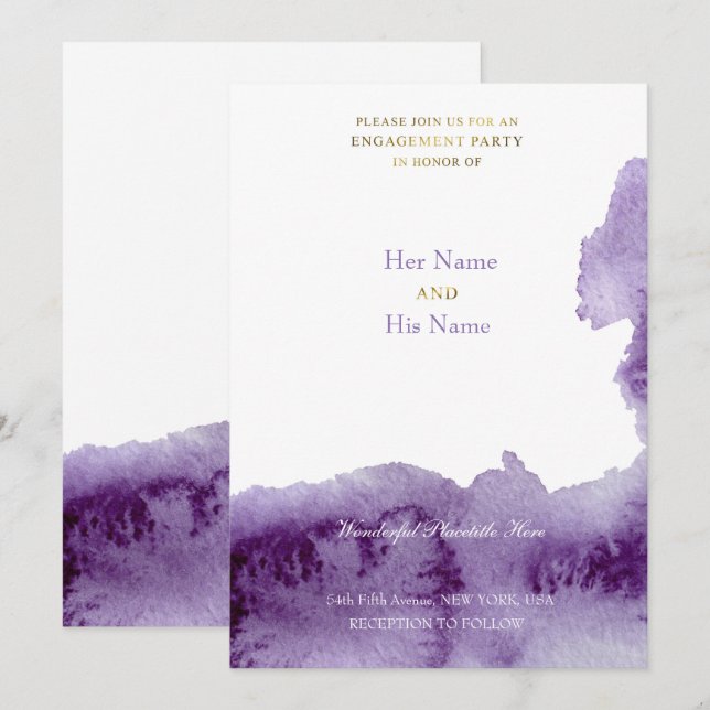 Convites Roxo Vintage Elegante Noiva Aquarela (Frente/Verso)