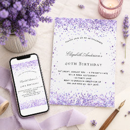 Convites Roxo violeta brilho em letra cursiva elegante