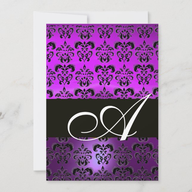 Convites ROXO VIOLETA PRETO  DAMASCO MONOGRAMA , branco (Frente)