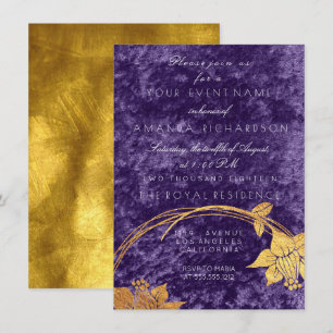 Convites Roxo Violeta Ultra Dourado Floral Coroa de Veludo 