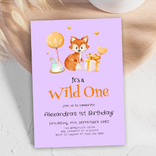 Convites Roxo Wild One Baby Girl Primeiro Aniversário