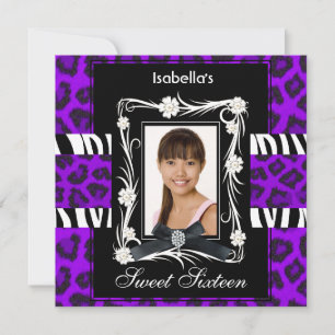 Convites Roxo Zebra Leopardo Sweet Sixteen 16 Preto Branco