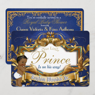 Convites Royal African Prince Rico Royal Blue e Dourado Inv