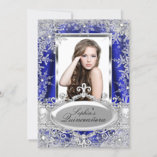 Convites Royal Azul Brilho Jóia Floco de Neve Quinceanera