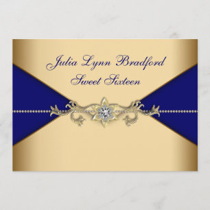 Convites Royal Azul Dourado Sweet Sixteen