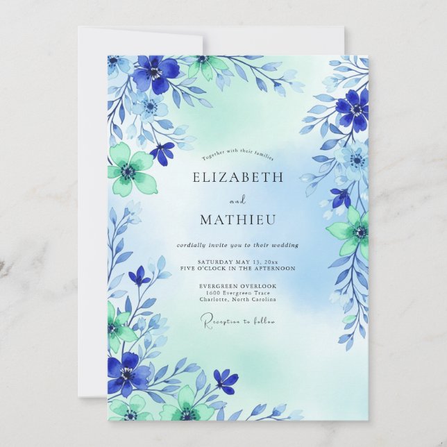 Convites Royal Blue Airy Meadow Wedding (Frente)
