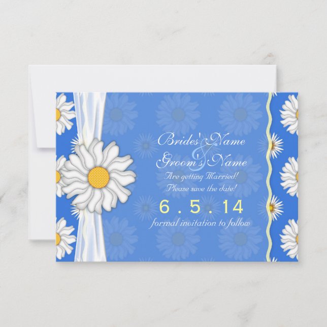 Convites Royal Blue and White Daisy Floral Salvar a Data (Frente)