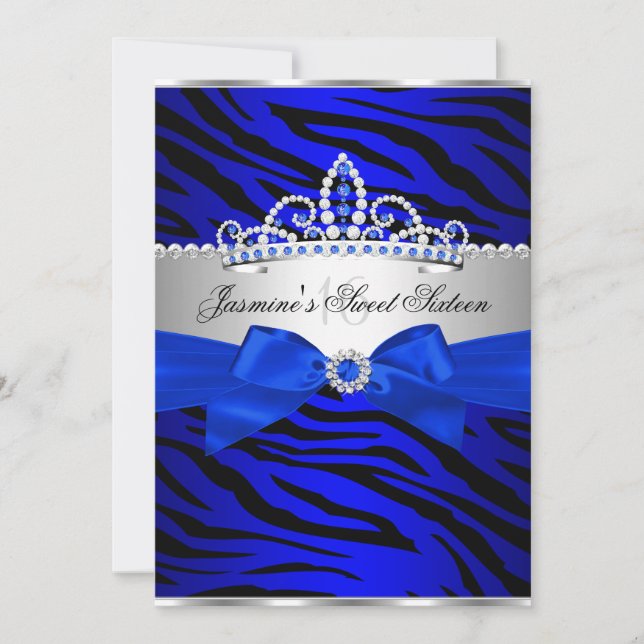 Convites Royal Blue & Black Zebra Sweet 16 Festa de anivers (Frente)