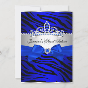 Convites Royal Blue & Black Zebra Sweet 16 Festa de anivers