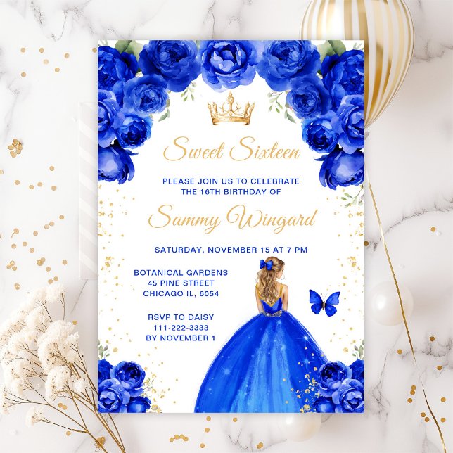 Convites Royal Blue Blonde Hair Princess Sweet (Criador carregado)