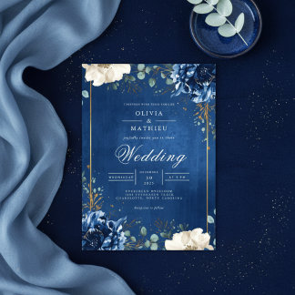 Convites Royal Blue Botanical Romance Wedding