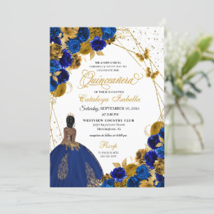 Convites Royal Blue Butterfly Princess Quinceanera
