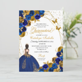 Convites Royal Blue Butterfly Princess Quinceanera