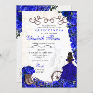 Convites Royal Blue Cowgirl Ranchero Western Quinceanera