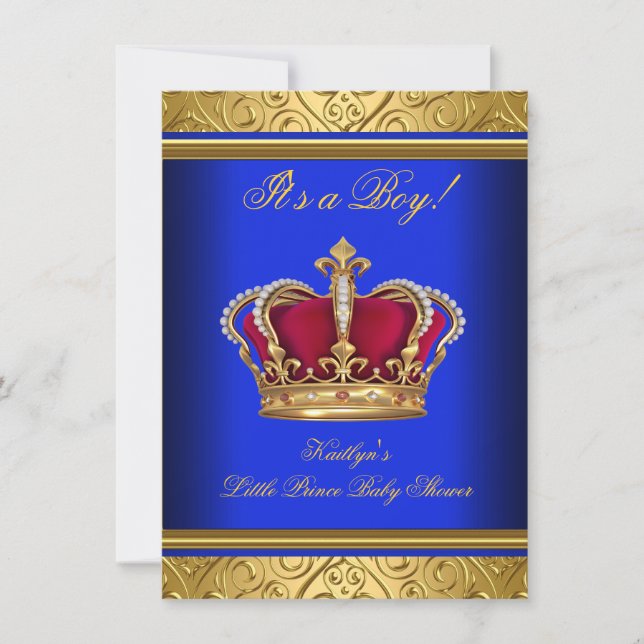Convites Royal Blue Damask Dourado Chá de fraldas Boy Regal (Frente)
