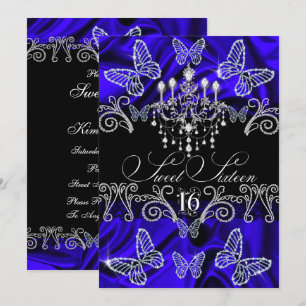 Convites Royal Blue Diamond Butterfly Doce Dezesseis Convid