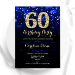Convites Royal Blue Dourado 60º aniversário<br><div class="desc">60º convite de aniversário. Elegante design azul real com ouro brilhante. Apresenta na moda diamante, luzes e fontes de script. Homens ou mulheres convidam no dia. Perfeito para uma festa de aniversário adulta na moda. Personalize com seus próprios detalhes. Envie-me uma mensagem se precisar de mais personalização. Impressos convites Zazzle...</div>
