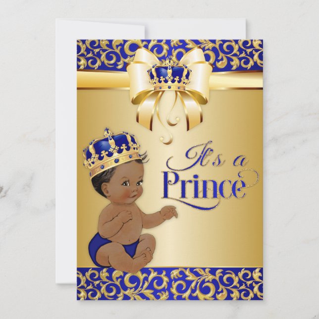 Convites Royal Blue & Dourado African Prince Crown (Frente)