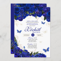 Royal Blue Dourado Butterfly Elegante Quinceanera