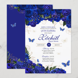 Convites Royal Blue Dourado Butterfly Elegante Quinceanera