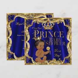 Convites Royal Blue Dourado Crown Prince Chá de fraldas Étn