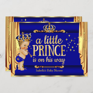 Convites Royal Blue Dourado Draps Prince Chá de fraldas Blo