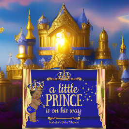 Convites Royal Blue Dourado Draps Prince Chá de fraldas Étn