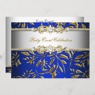 Convites Royal Blue Dourado Embossed parece um partido eleg