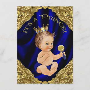 Convites Royal Blue Dourado Satin Prince Chá de fraldas