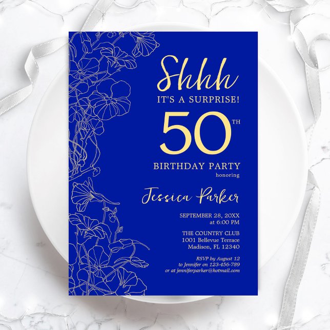 Convites Royal Blue Dourado Surprise 50º aniversário (Criador carregado)