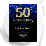 Convites Royal Blue Dourado Surprise 50º aniversário<br><div class="desc">Surpreenda o 50º convite de aniversário. Elegante design azul real com ouro brilhante. Apresenta na moda diamante, luzes e fontes de script. Homens ou mulheres convidam no dia. Perfeito para uma festa de aniversário adulta na moda. Personalize com seus próprios detalhes. Envie-me uma mensagem se precisar de mais personalização. Impressos...</div>