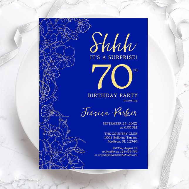 Convites Royal Blue Dourado Surprise 70 de Aniversário (Criador carregado)