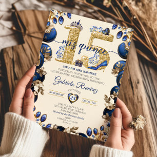 Convites Royal Blue e Creme Mis Quince 15 Quinceañera