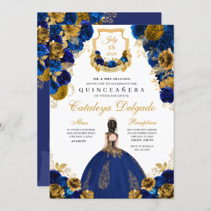 Convites Royal Blue e Dourada Quinceañera