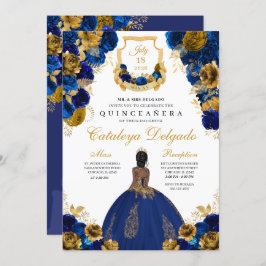 Convites Royal Blue e Dourada Quinceañera