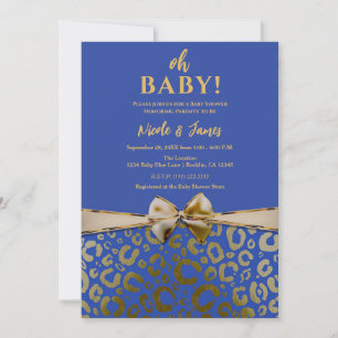 Convites Royal Blue e Dourado Glam Estampa de Leopardo Chá 