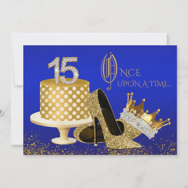 Convites Royal Blue e Quinceanera Dourada (Frente)