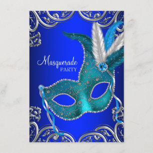 Convites Royal Blue e Teal Blue Mascarada Party