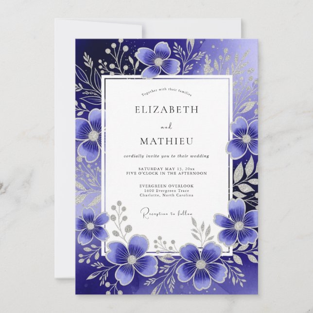 Convites Royal Blue Ethereal Floral Wedding (Frente)